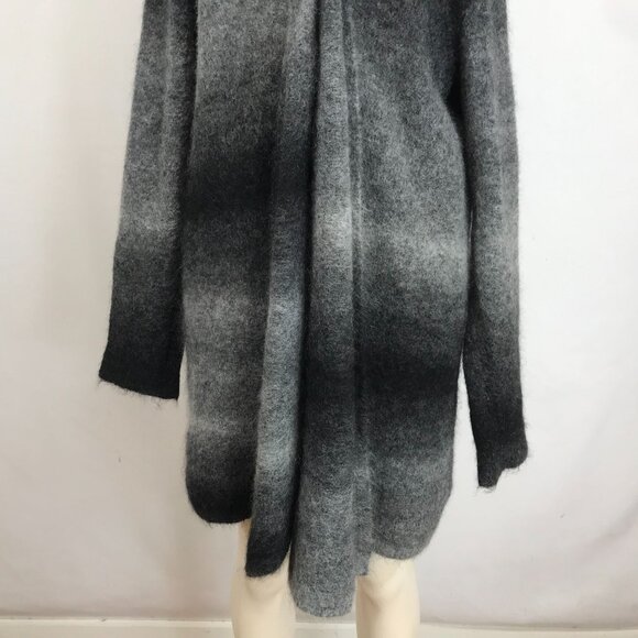 EILEEN FISHER - WOMEN'S LARGE - BLACK /GRAY OPEN FRONT MOHAIR BLEND CARDIGAN - Picture 3 of 9